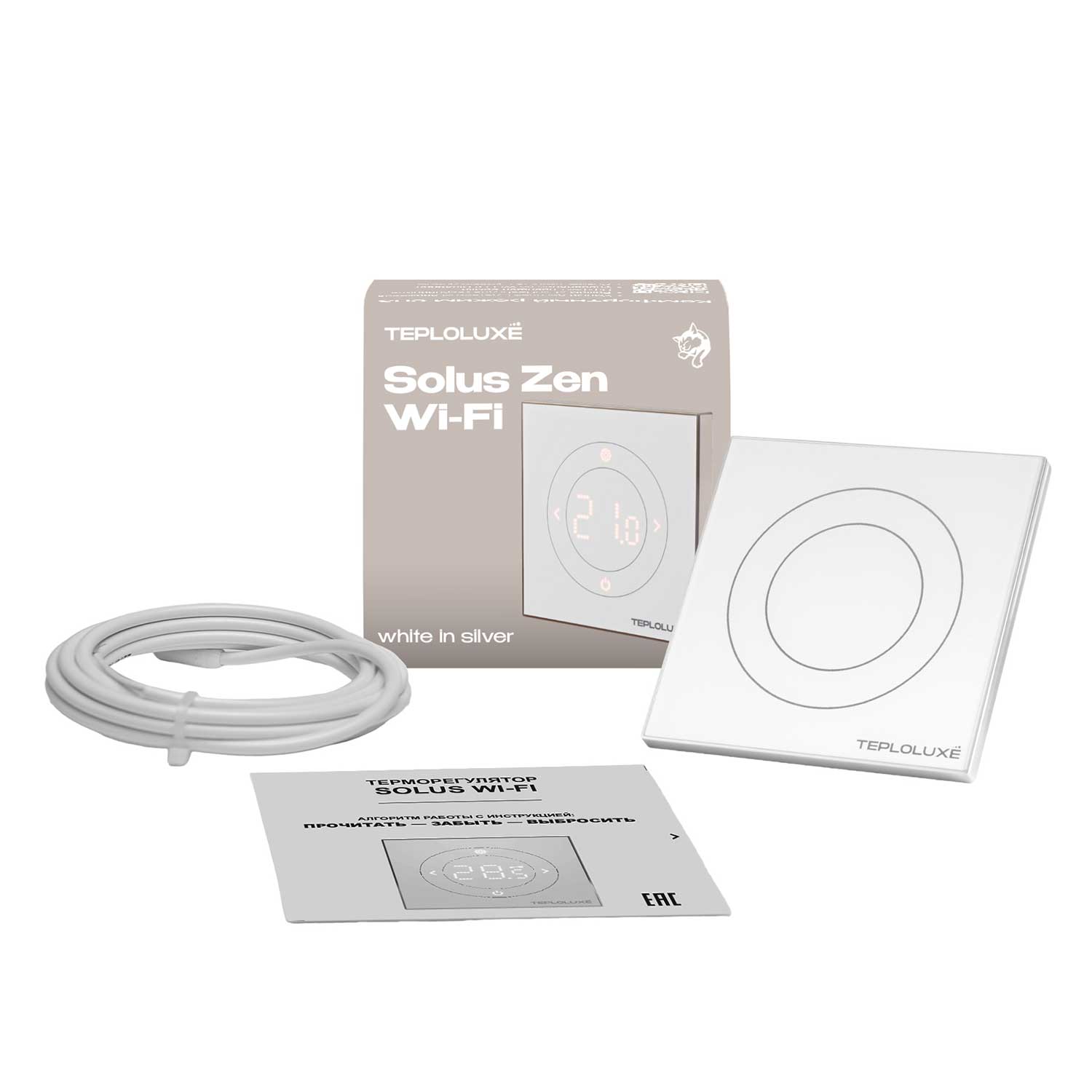 Теплолюкс Solus Zen Wi-Fi терморегулятор для теплого пола, белый/серебро в 