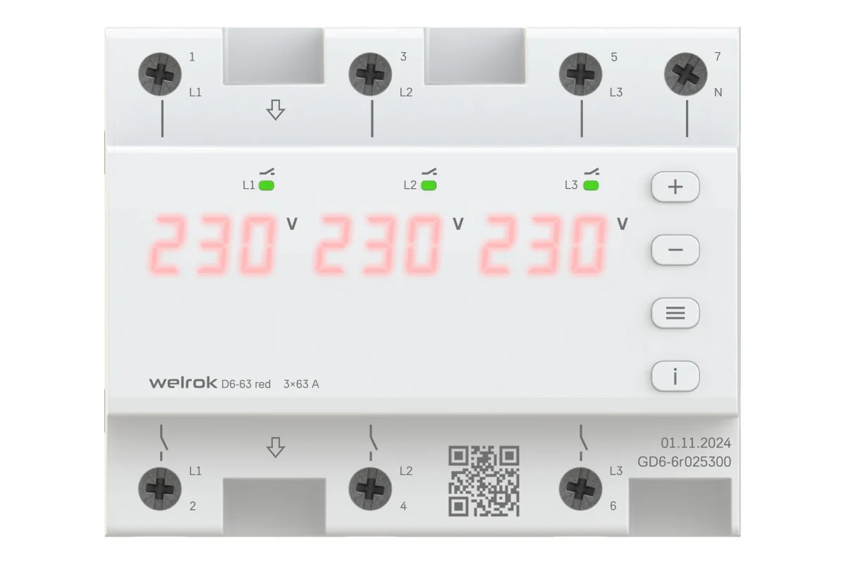 Welrok D6-63 red  реле напряжения в 