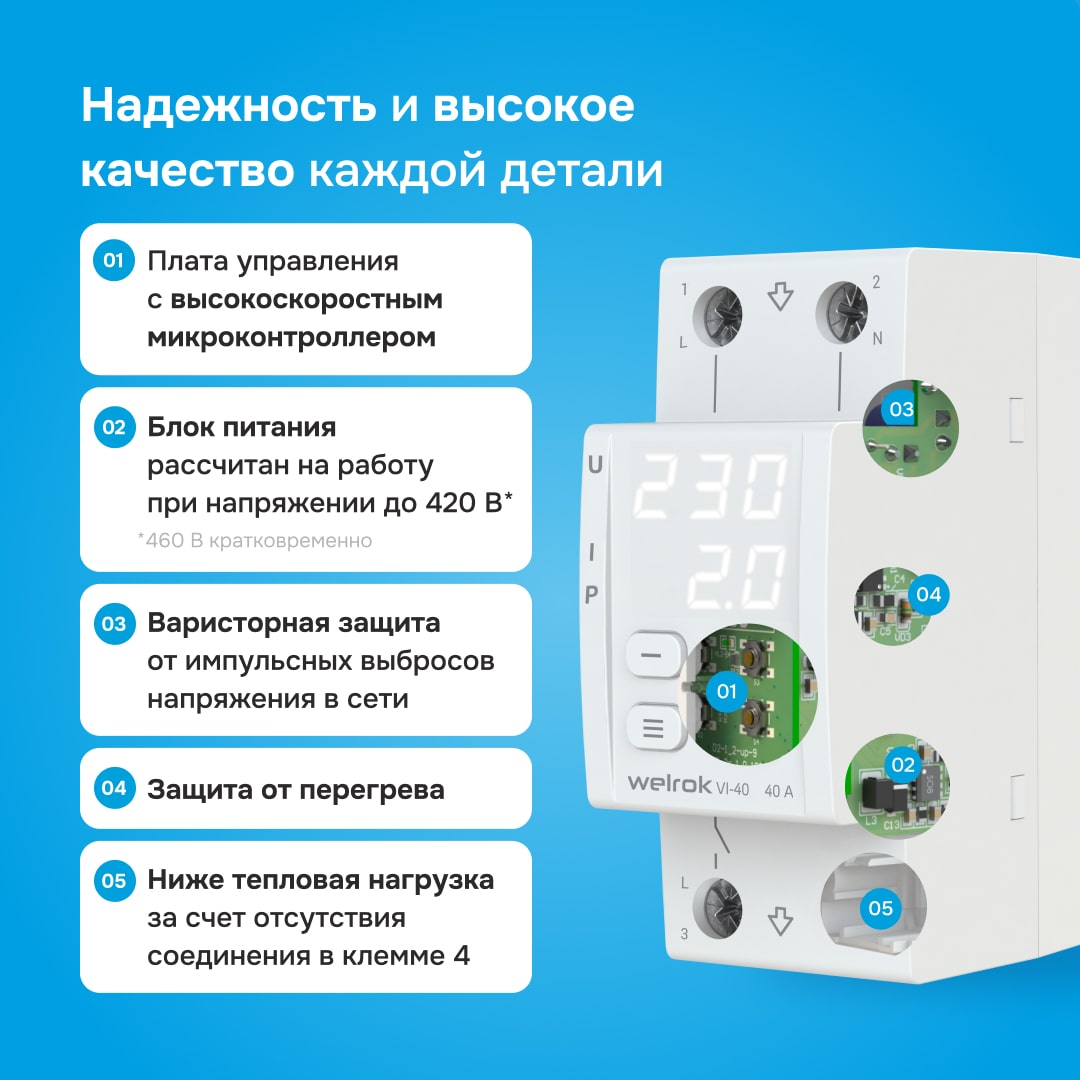 Welrok VI-40 реле напряжения с контролем тока в 