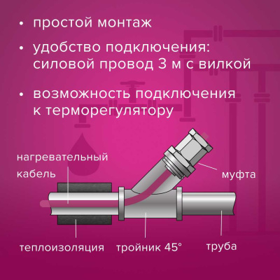 Комплект для обогрева внутри трубы с питьевой водой xLayder Pipe EHL-16-8 в 