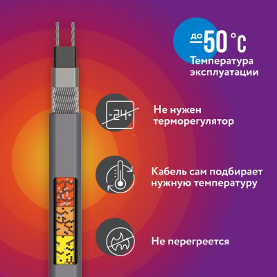 RoofMate 30Вт/м 06м комплект саморегулирующегося греющего кабеля в 