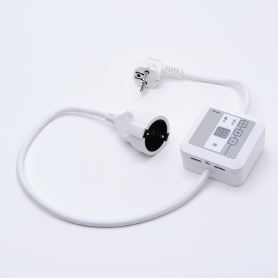 Эрголайт ТР-09Р терморегулятор для обогревателей на проводе с вилкой и розеткой, белый в 