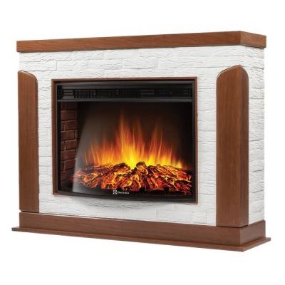 Каминокомплект Очаг Electrolux EFP/P-3020LS, портал Prestigio 30 камень белый, шпон дуб в 