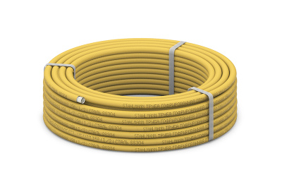 Труба гофрированная из нержавеющей стали SS304 Stahlmann 15А, отожженная в оболочке желтая, 30м в 