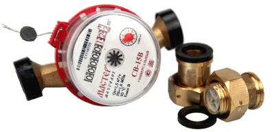 Счетчик воды Мастер Метролог СВ-15В Класс "В", соединительный комплект с обратным клапаном в 