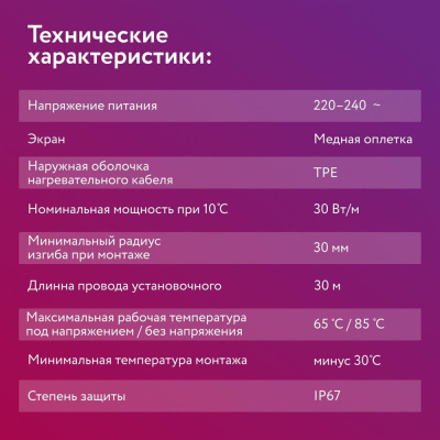 RoofMate 30Вт/м 30м комплект саморегулирующегося греющего кабеля в 