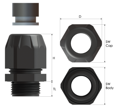 Bimed EHIBM-X2S (DS) кабельный ввод для небронированного кабеля, пластик в 