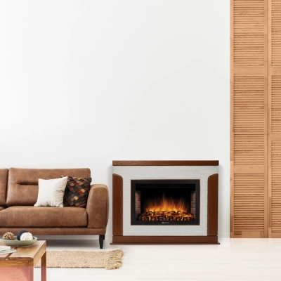 Каминокомплект Очаг Electrolux EFP/P-3020LS, портал Prestigio 30 камень белый, шпон дуб в 
