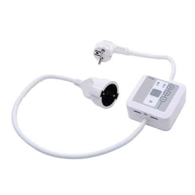 Эрголайт ТР-09Р терморегулятор для обогревателей на проводе с вилкой и розеткой, белый в 