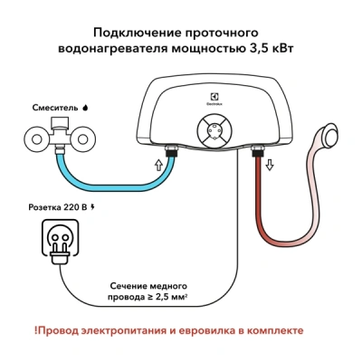 Проточный водонагреватель Electrolux SMARTFIX 2.0 TS (3,5 kW) - кран+душ в 