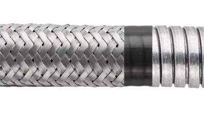 Гибкий спиральный скрученный металлорукав из нержавеющей стали покрытый термопластичным каучуком в оплетке из нержавеющей стали серии LTPBRD в 