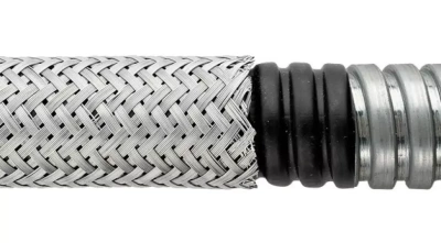 Гибкий спирально скрученный металлорукав из оцинкованной стали, из материала с пониженной пожарной опасностью с наружной оплеткой серии LFHUBRD в 