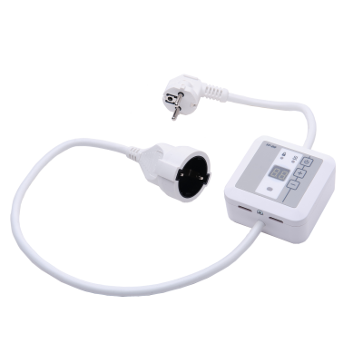 Эрголайт ТР-09Р терморегулятор для обогревателей на проводе с вилкой и розеткой, белый в 