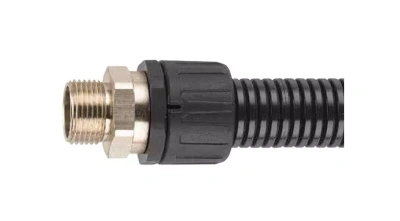 Гибкий рукав из прессованого нейлона c элементами из никелированной латуни серии FPA и наружной резьбой в 