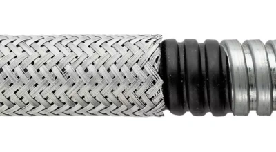 Гибкий спирально скрученный металлорукав из оцинкованной стали, в ПВХ оболочке с наружной оплеткой серии FSB в 