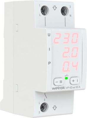 Welrok VIP-63 red реле напряжения с контролем тока и мощности в 